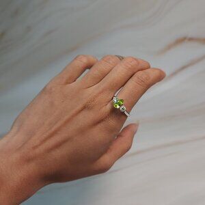 Simulated Peridot & Lab Grown Diamond Pear Round ring .925 Sterling Silver